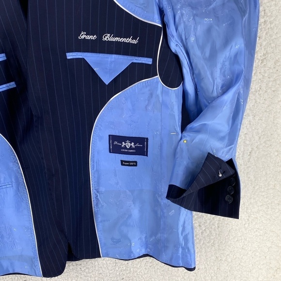 Sam Surin Bespoke Sport Coat 2-Button 44 Blue Pinstripe Surgeon Vented Super 150 - Picture 12 of 16